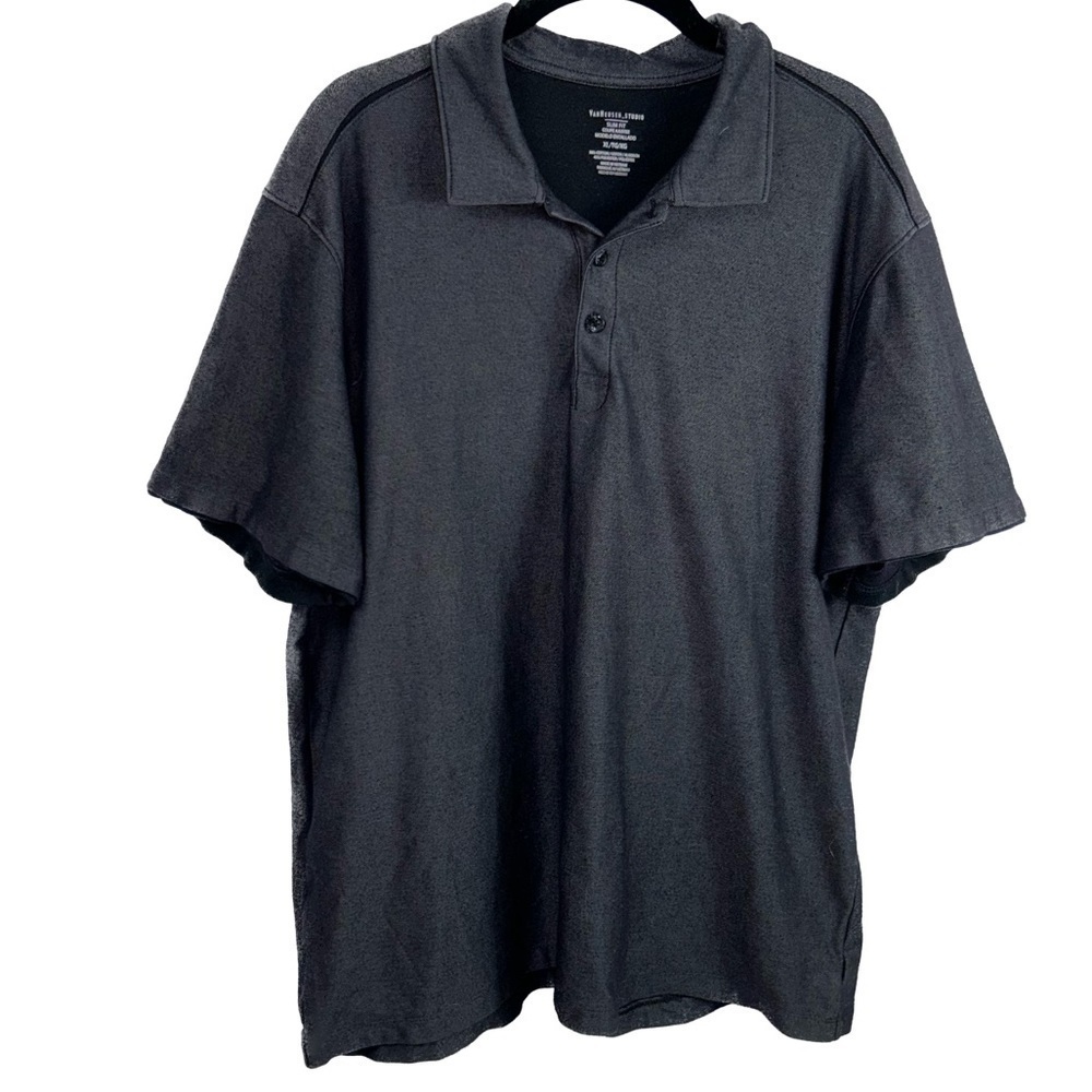 Van Heusen Shirt Polo Short Sleeve Button Front Collar Slim Fit Pull Over Top